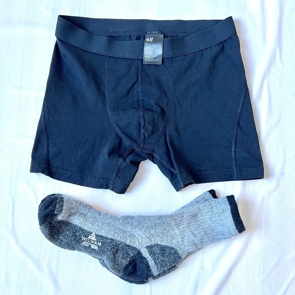 H&M black boxer briefs cotton men's M and Wigwam wool blend crew socks Grey L